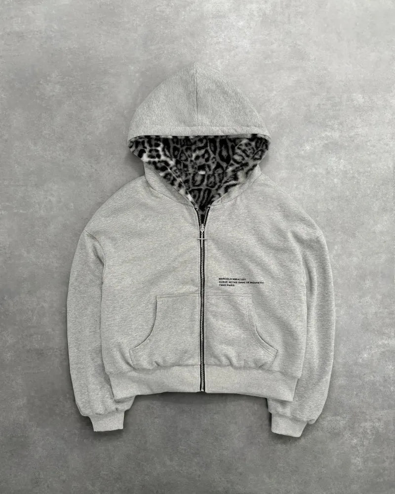 American Retro Leopard Zip Hoodie