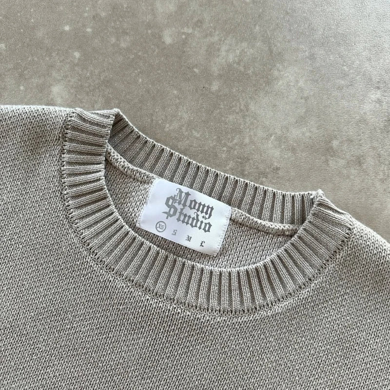 Retro Grey Knit Street Sweater