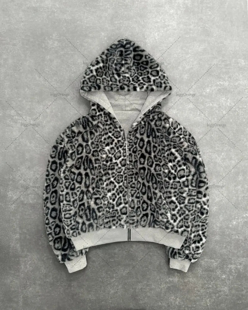 American Retro Leopard Zip Hoodie