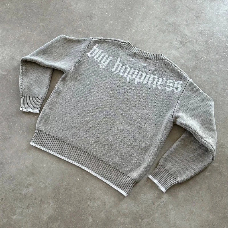 Retro Grey Knit Street Sweater