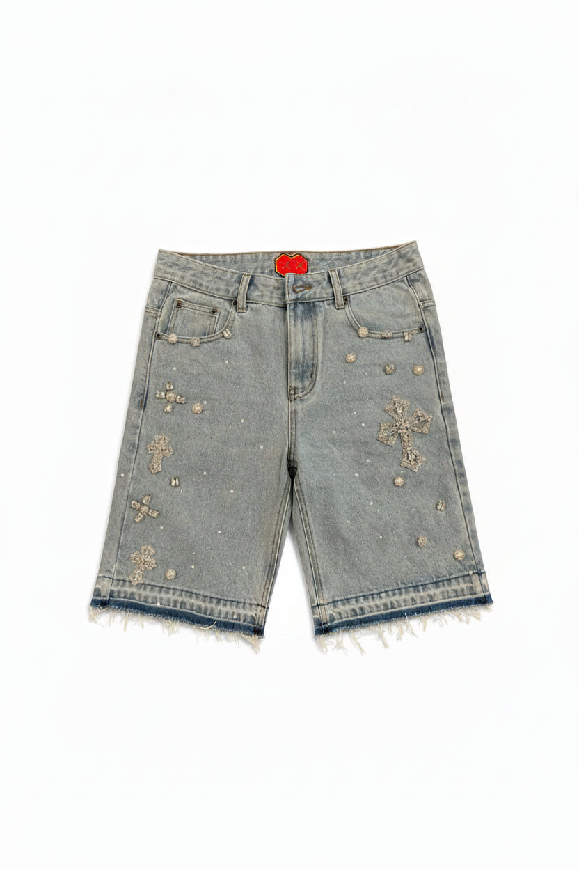 Rhinestone Cross Denim